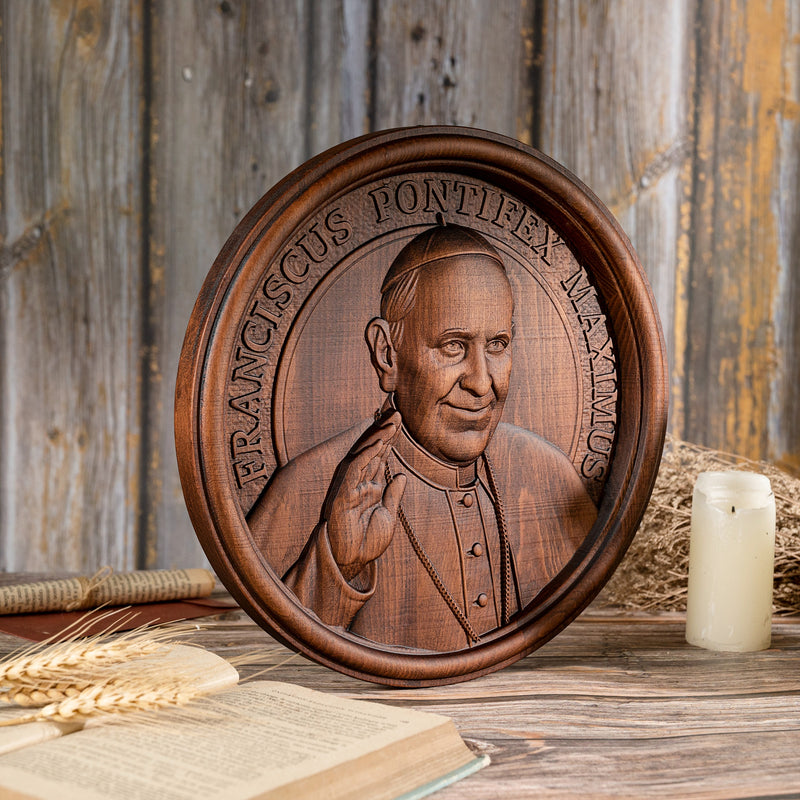 Pope Francis Religious Icon Wooden Sculpture