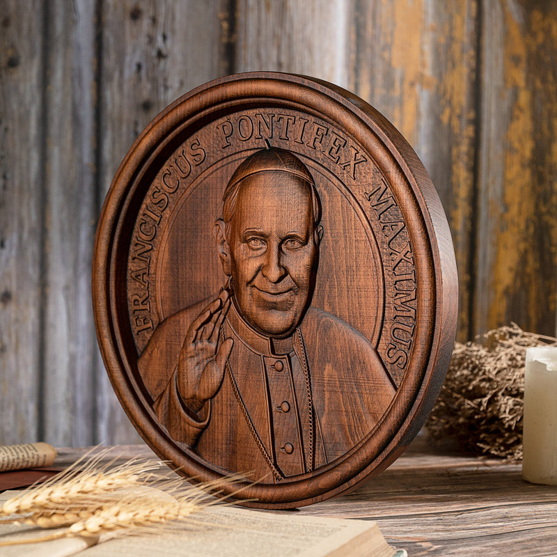 Pope Francis Religious Icon Wooden Sculpture