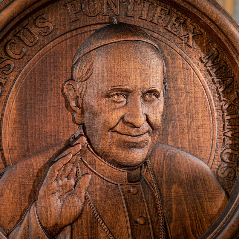 Pope Francis Religious Icon Wooden Sculpture