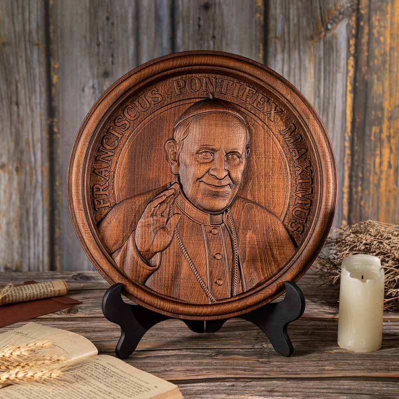 Pope Francis Religious Icon Wooden Sculpture