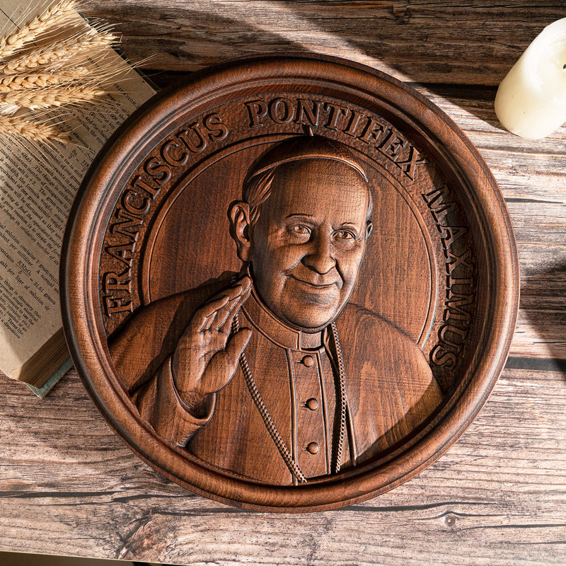 Pope Francis Religious Icon Wooden Sculpture