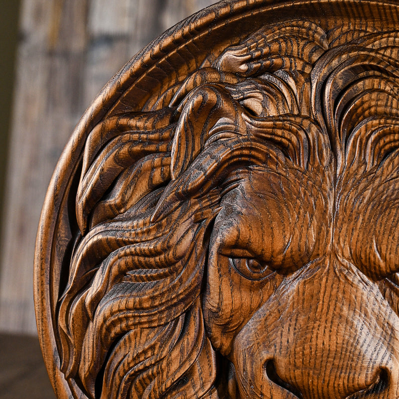 Carved Lion Head Wood Carving Wall Art