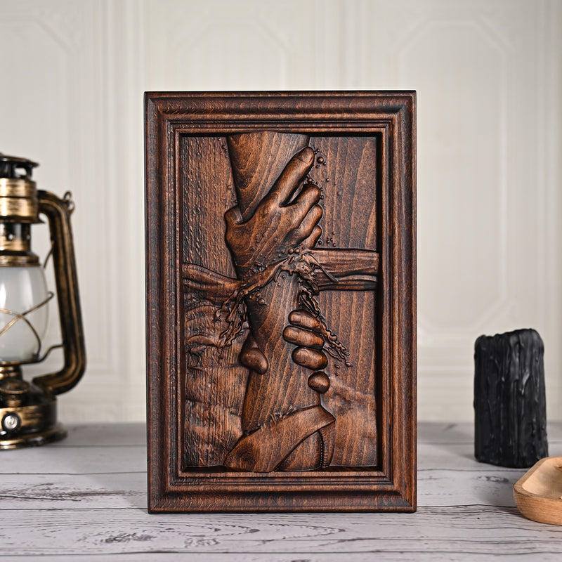 God's Redeeming Hand Beech Wood Carving Wall Decoration