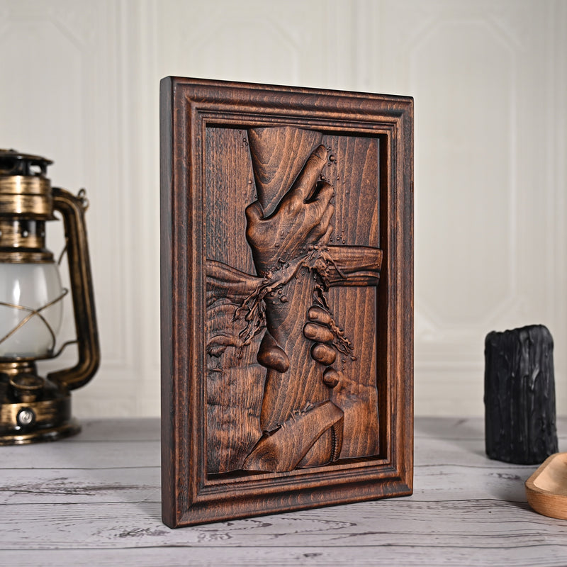 God's Redeeming Hand Beech Wood Carving Wall Decoration