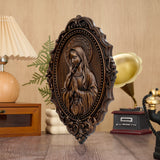 Hand-Carved Virgin Mary Prayer Wall Plaque – Ornate Beechwood Catholic Religious Decor,