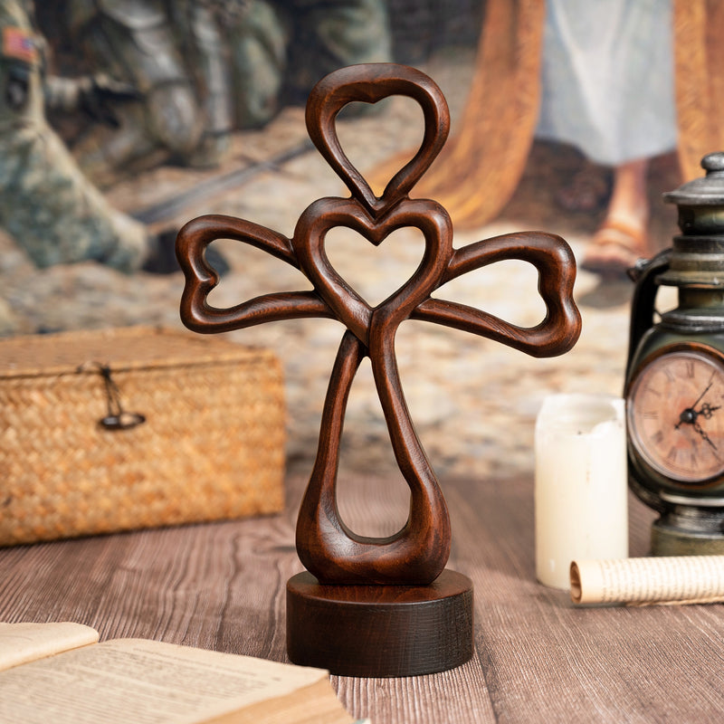 Love Cross Wooden Carving Ornament