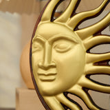 Hand-Carved Sun and Moon Wooden Wall Decor – Gold & Rustic Brown Celestial Wall Hanging