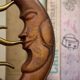 Hand-Carved Sun and Moon Wooden Wall Decor – Gold & Rustic Brown Celestial Wall Hanging