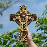 Holy Grail Wood Craving Cross-Handmade Religious Medal Gift