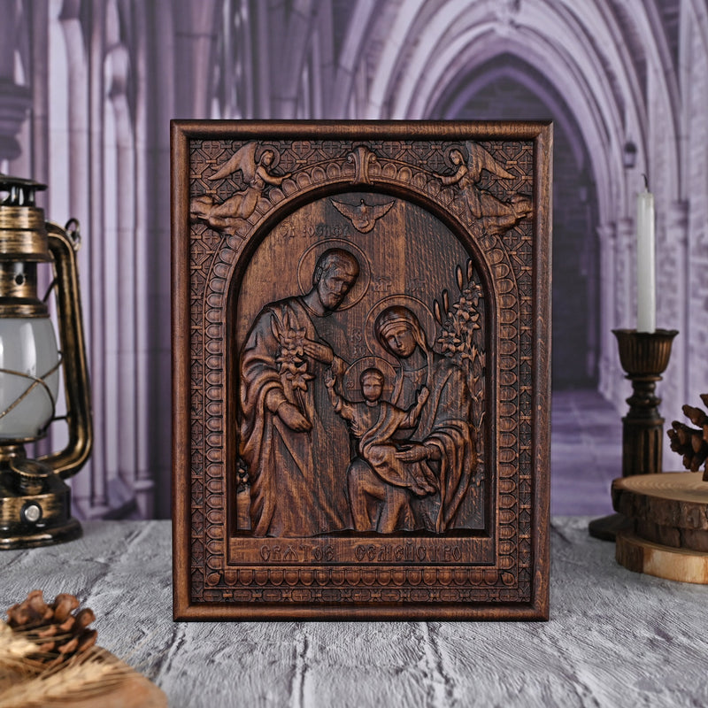 Beechwood Holy Family Wall Hanging: Carving Devotion in Wood, Bringing Sacred Warmth