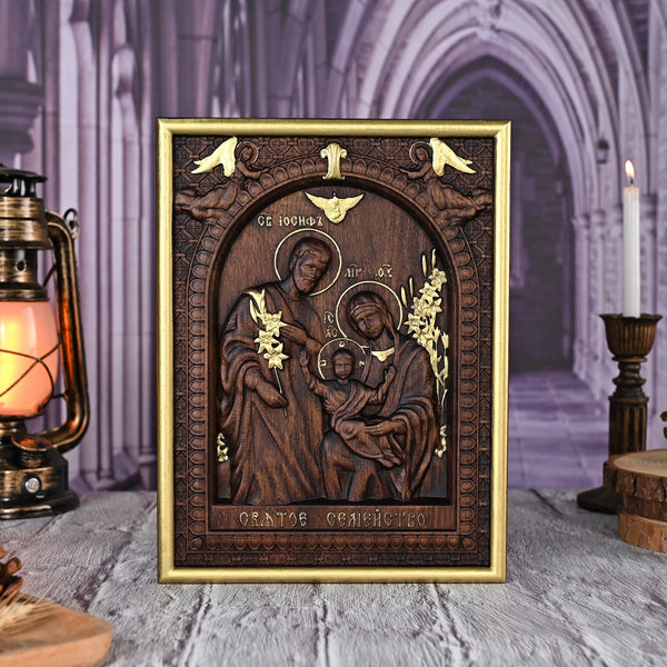 Beechwood Holy Family Wall Hanging: Carving Devotion in Wood, Bringing Sacred Warmth