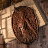 Native American Woman and Wolf Wood Carving Decor - Engraved on Natural Wood