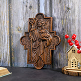 God Shepherd Religious Gift Wood Carving Cross Christian Wall Art