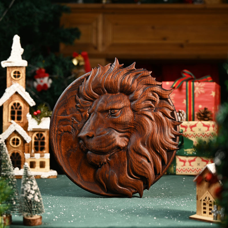 Round Lion Seal Wooden Wall Decoration