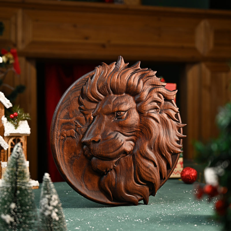 Round Lion Seal Wooden Wall Decoration
