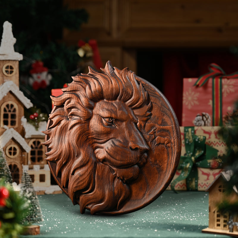 Round Lion Seal Wooden Wall Decoration