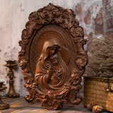 Bgcopper Mother Mary with Baby Jesus Wood Carving Decor