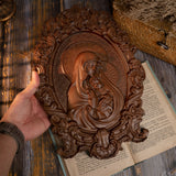 Bgcopper Mother Mary with Baby Jesus Wood Carving Decor