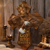 American Eagle Wooden Cross - God Bless America (Light-colored models)