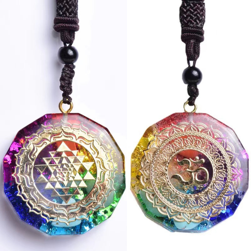 Orgonite Pendant Om Symbol Luminous Necklace Chakra Healing Energy Necklace Meditation Jewelry 1.38 inch
