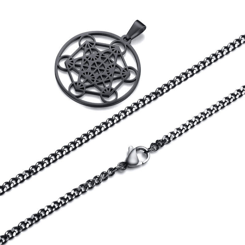 Stainless Steel Metatron's Cube Necklace Pendant Sacred Geometry Amulet Jewelry