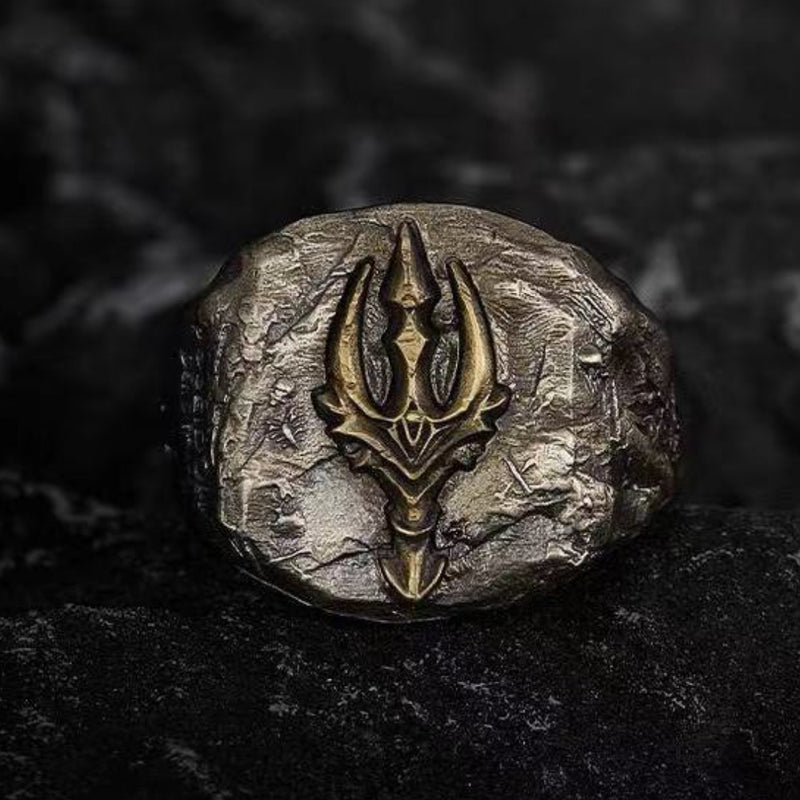 925 Silver Poseidon Trident Ring Vintage Greek Jewelry Men Women Open Adjustable
