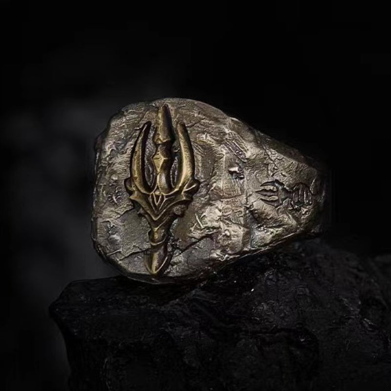 925 Silver Poseidon Trident Ring Vintage Greek Jewelry Men Women Open Adjustable