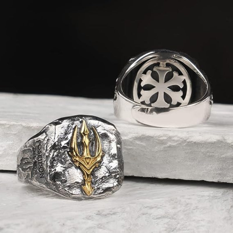 925 Silver Poseidon Trident Ring Vintage Greek Jewelry Men Women Open Adjustable