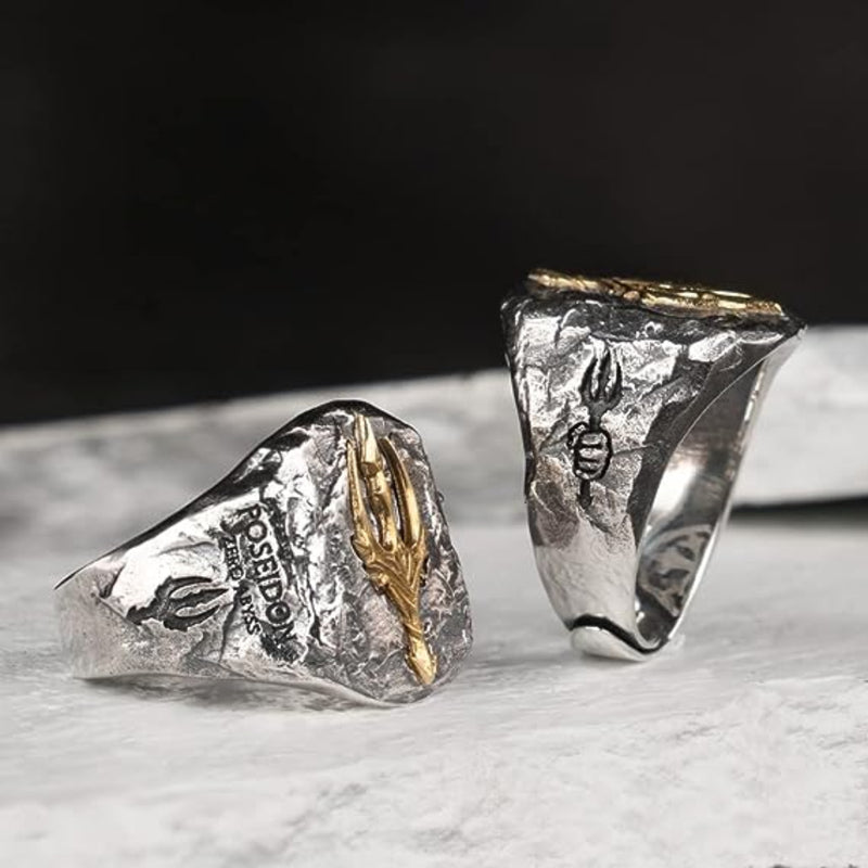 925 Silver Poseidon Trident Ring Vintage Greek Jewelry Men Women Open Adjustable