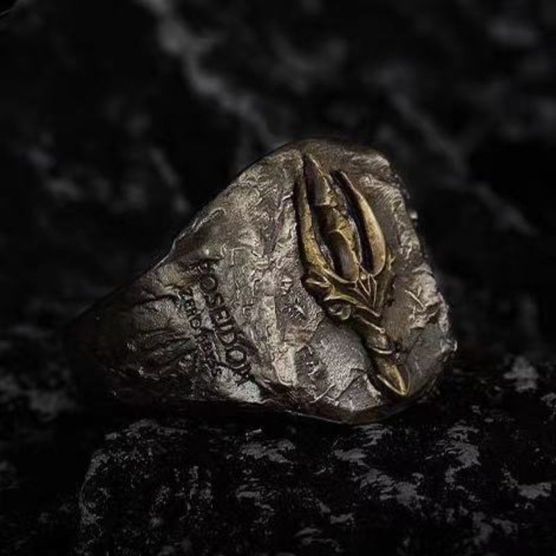 925 Silver Poseidon Trident Ring Vintage Greek Jewelry Men Women Open Adjustable