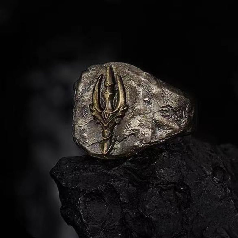 925 Silver Poseidon Trident Ring Vintage Greek Jewelry Men Women Open Adjustable