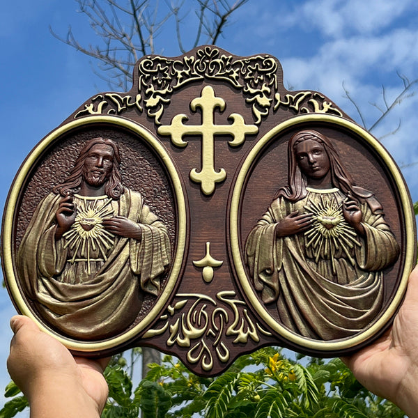 Sacred Heart of Jesus and Heart of Mary Plaque - 2023 New Religious Christmas Gift