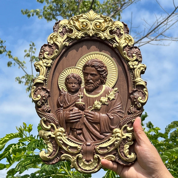 Saint Joseph Wood Carved Religious icon Fatehrs day Christian gift Wall Hanging Art Work gift ideas Birthday Gifts