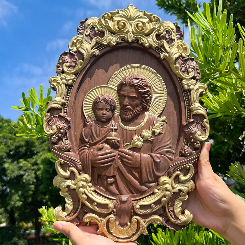 Saint Joseph Wood Carved Religious icon Fatehrs day Christian gift Wall Hanging Art Work gift ideas Birthday Gifts
