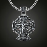 Michael Archangel and Crucifixion Front and Back Engraved 925K Sterling Silver Pendant Necklace
