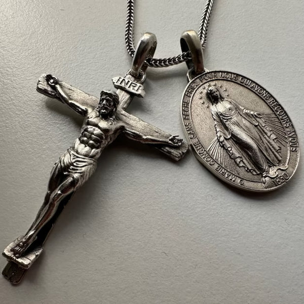 Jesus Cross and Virgin Mary Combination Necklace Pendant