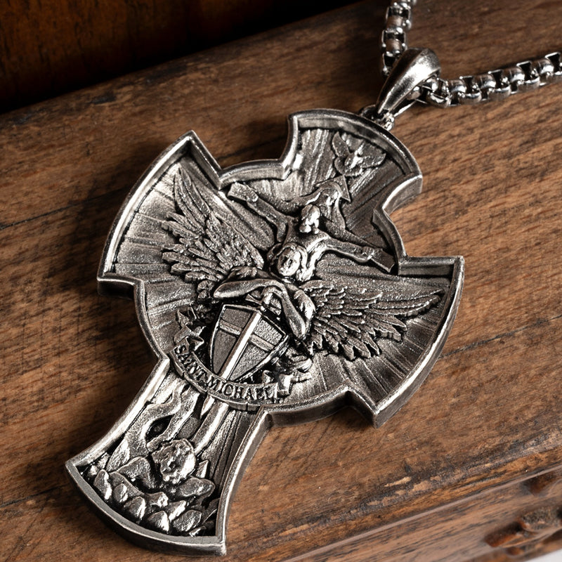 925K Sterling Silver Trinity and Archangel Dragonslayer Cross Necklace
