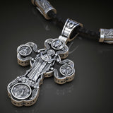 Jesus Virgin Mary Trinity Double Sided Engraved S925K Silver Cross Necklace