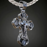 Jesus Virgin Mary Trinity Double Sided Engraved S925K Silver Cross Necklace