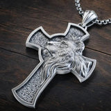 S925K Silver Lion's Head Cross Necklace