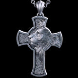 S925K Silver Lion's Head Cross Necklace