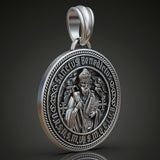 St. Benedict S925K Silver Double-Sided Engraved Amulet Pendant