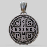 St. Benedict S925K Silver Double-Sided Engraved Amulet Pendant