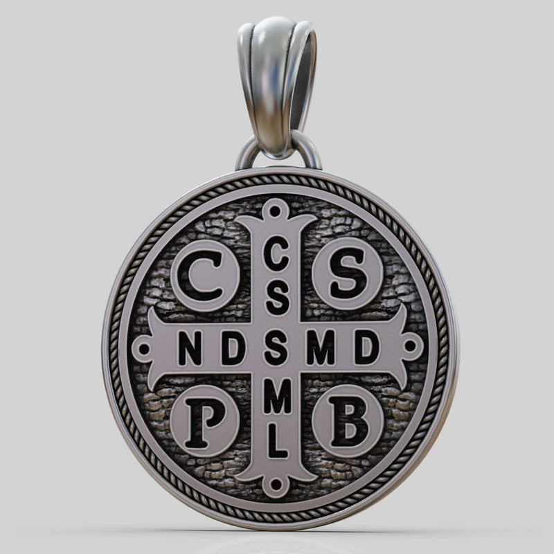 St. Benedict S925K Silver Double-Sided Engraved Amulet Pendant