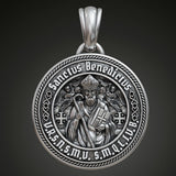 St. Benedict S925K Silver Double-Sided Engraved Amulet Pendant