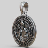 St. Benedict S925K Silver Double-Sided Engraved Amulet Pendant
