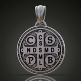 St. Benedict S925K Silver Double-Sided Engraved Amulet Pendant