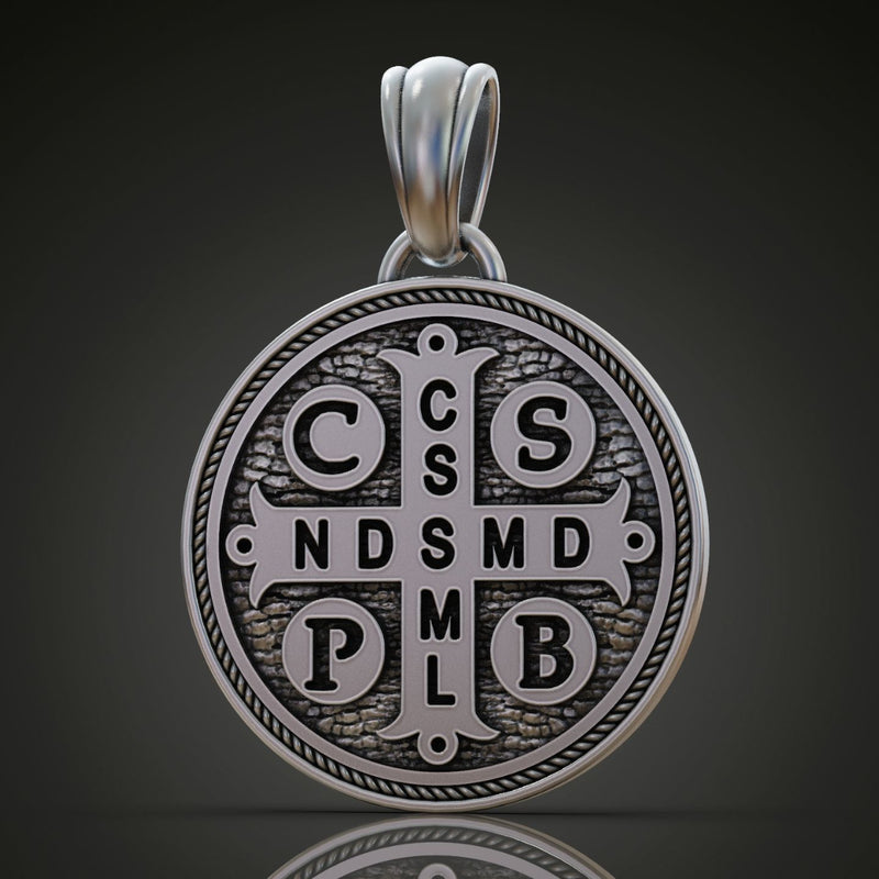 St. Benedict S925K Silver Double-Sided Engraved Amulet Pendant