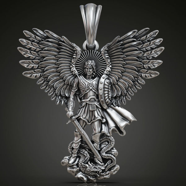S925K Silver Saint Michael Pendant: Courage in the Heart