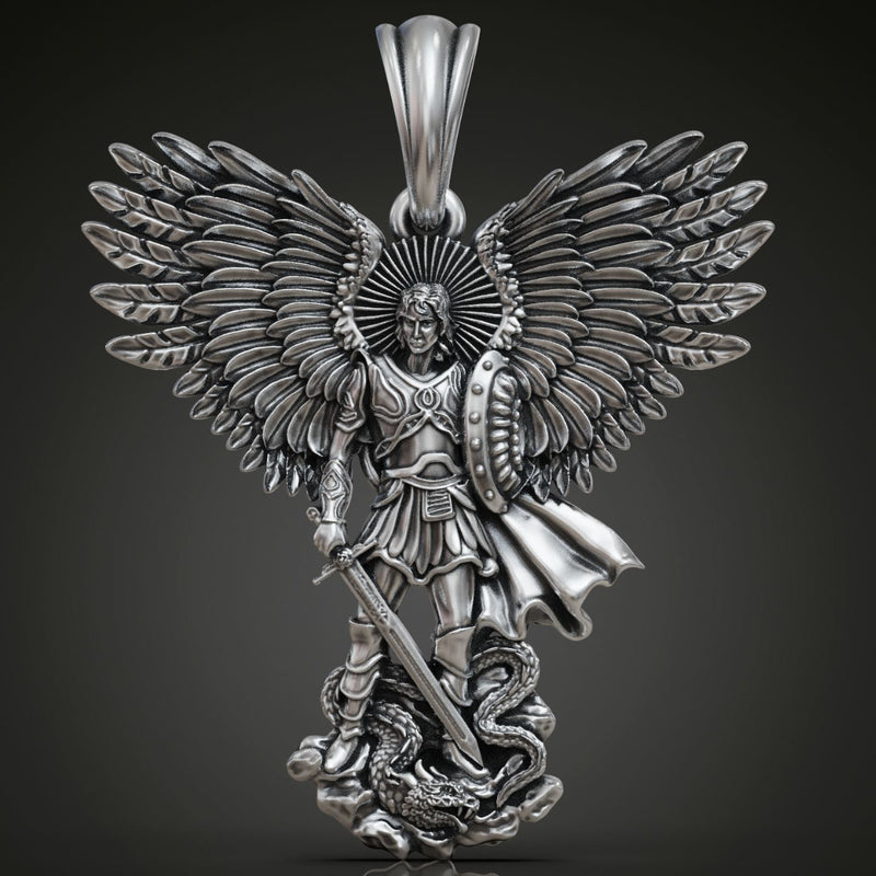 S925K Silver Saint Michael Pendant: Courage in the Heart